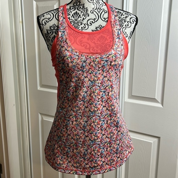 lululemon athletica Tops - Lululemon Mesh With Me Pink Peach Floral Tank‎ Top 8